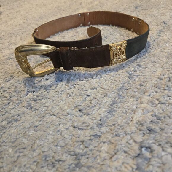Vintage 90\'s Brighton Belt Colorblock Brown Green Suede M45300 Size 30-32